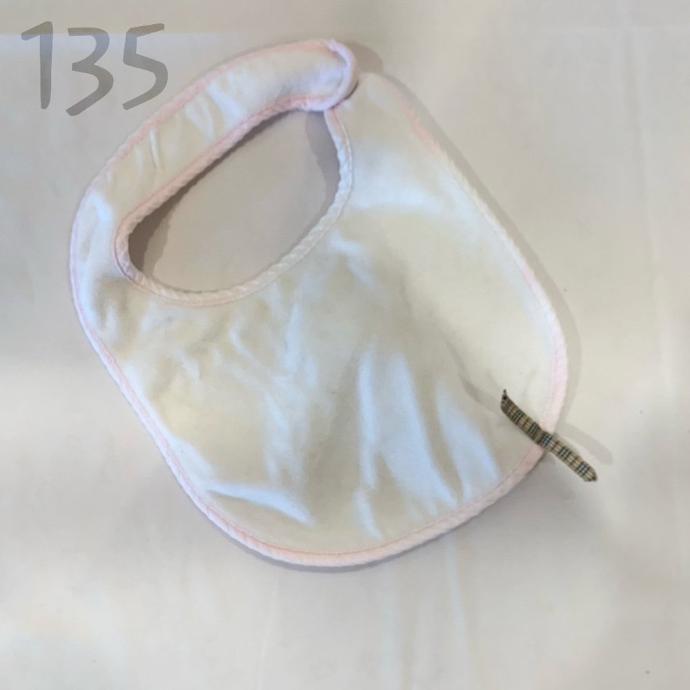 Burberry White Baby Bib with Pink Trim - Size 6M